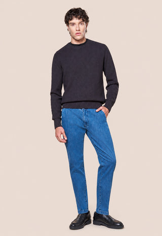 Maglia Uomo Girocollo a Coste Verticali|Colore:Black