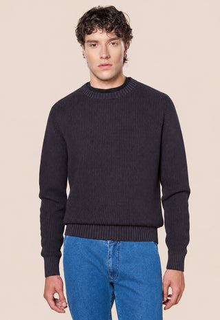 Maglia Uomo Girocollo a Coste Verticali|Colore:Black