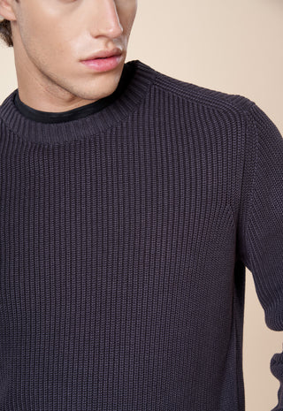 Maglia Uomo Girocollo a Coste Verticali|Colore:Black