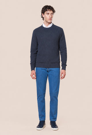 Maglia Uomo Girocollo a Coste Verticali|Colore:Blu notte