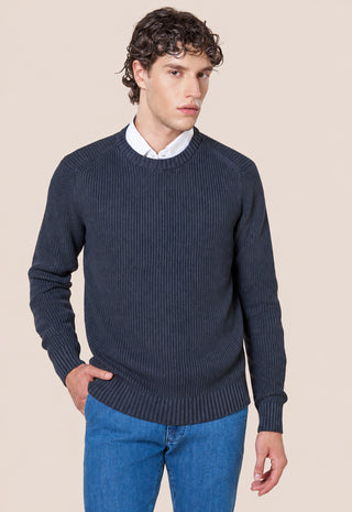 Maglia Uomo Girocollo a Coste Verticali|Colore:Blu notte