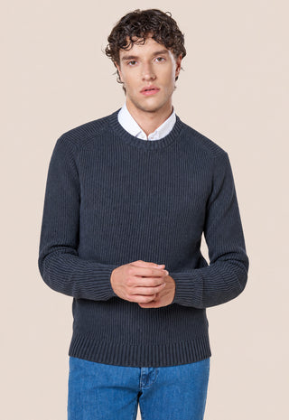 Maglia Uomo Girocollo a Coste Verticali|Colore:Blu notte