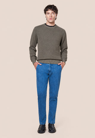 Maglia Uomo Girocollo a Coste Verticali|Colore:Sottobosco