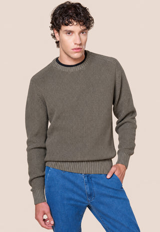 Maglia Uomo Girocollo a Coste Verticali|Colore:Sottobosco