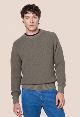 Maglia Uomo Girocollo a Coste Verticali|Colore:Sottobosco