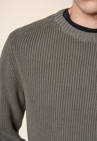 Maglia Uomo Girocollo a Coste Verticali|Colore:Sottobosco