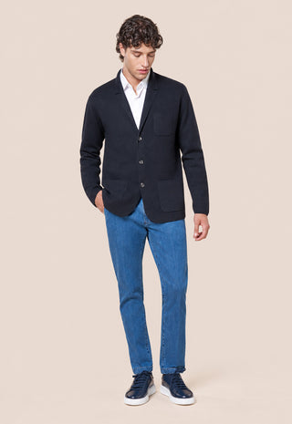 Giacca in Maglia Uomo Bottoni e Tasche Applicate|Colore:Black