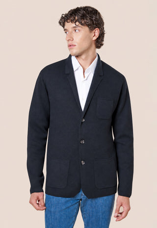 Giacca in Maglia Uomo Bottoni e Tasche Applicate|Colore:Black