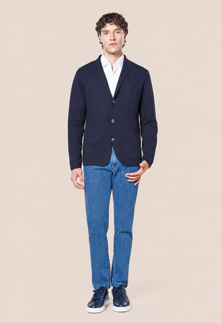 Giacca in Maglia Uomo Bottoni e Tasche Applicate|Colore:Blu navy