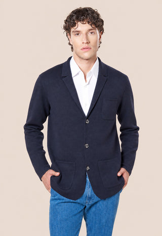 Giacca in Maglia Uomo Bottoni e Tasche Applicate|Colore:Blu navy