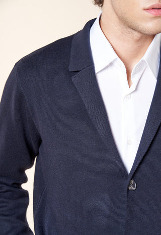 Giacca in Maglia Uomo Bottoni e Tasche Applicate|Colore:Blu navy