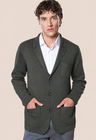 Giacca in Maglia Uomo Bottoni e Tasche Applicate|Colore:Verde