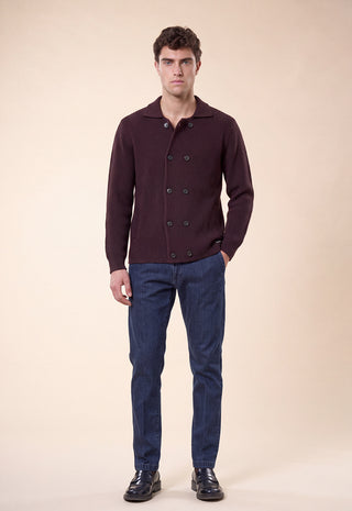 Maglia Uomo Doppiopetto Collo Camicia a Coste|Colore:Bordeaux