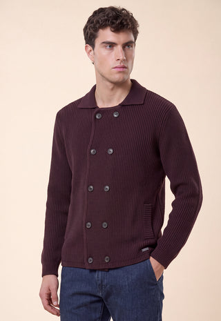 Maglia Uomo Doppiopetto Collo Camicia a Coste|Colore:Bordeaux