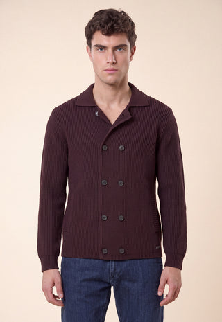 Maglia Uomo Doppiopetto Collo Camicia a Coste|Colore:Bordeaux