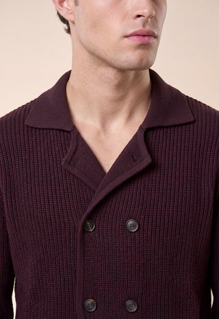 Maglia Uomo Doppiopetto Collo Camicia a Coste|Colore:Bordeaux
