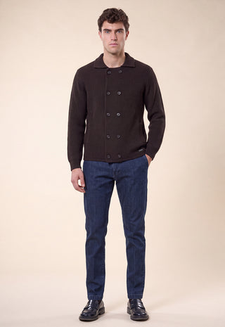 Maglia Uomo Doppiopetto Collo Camicia a Coste|Colore:Moro