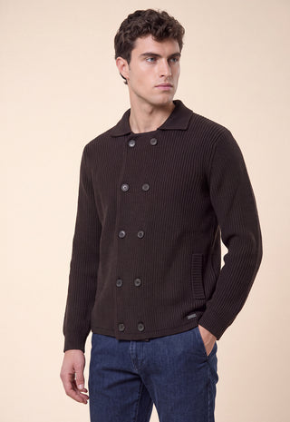 Maglia Uomo Doppiopetto Collo Camicia a Coste|Colore:Moro