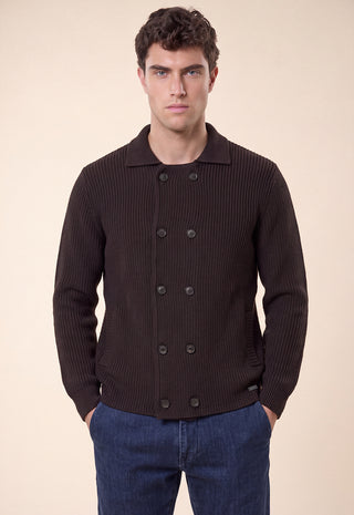 Maglia Uomo Doppiopetto Collo Camicia a Coste|Colore:Moro