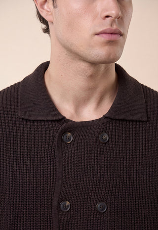 Maglia Uomo Doppiopetto Collo Camicia a Coste|Colore:Moro