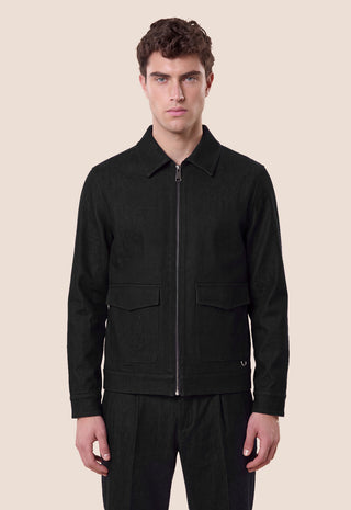 Giacca-Camicia Uomo con Zip e Tasche Applicate|Colore:Nero