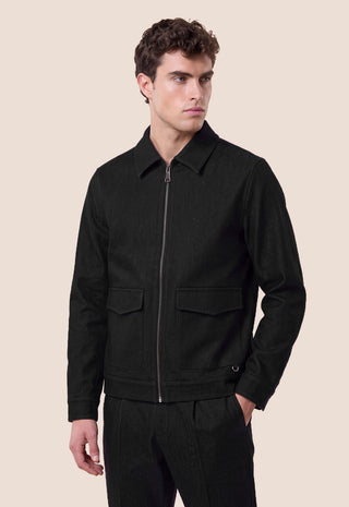 Giacca-Camicia Uomo con Zip e Tasche Applicate|Colore:Nero