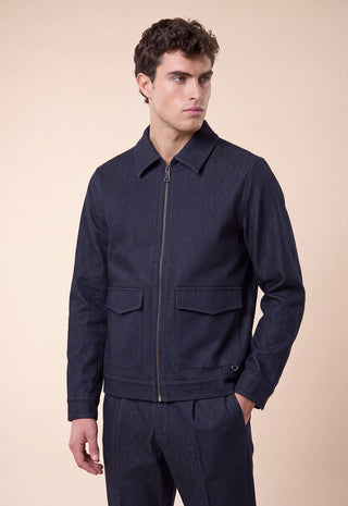 Giacca-Camicia Uomo con Zip e Tasche Applicate|Colore:Blu