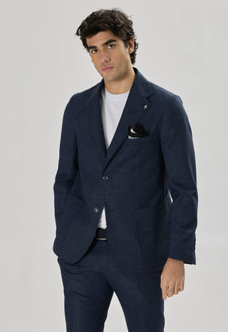 Giacca Tasche a Toppe Misto Lino|Colore:Blu