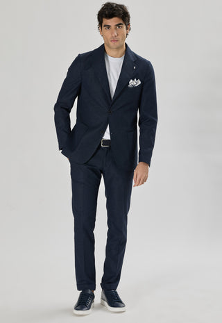 Giacca Tasche a Toppe Misto Lino|Colore:Blu navy