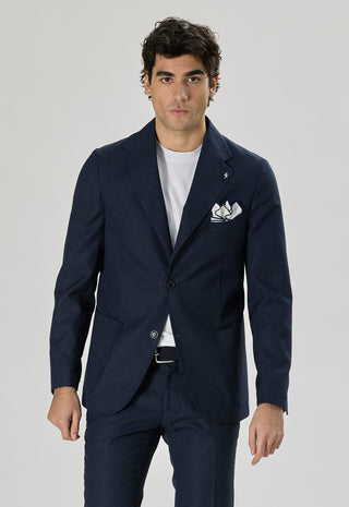 Giacca Tasche a Toppe Misto Lino|Colore:Blu navy