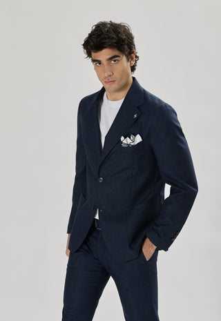 Giacca Tasche a Toppe Misto Lino|Colore:Blu navy