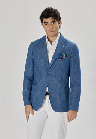 Giacca Sartoriale Tasche a Toppe Denim|Colore:Blu chiaro