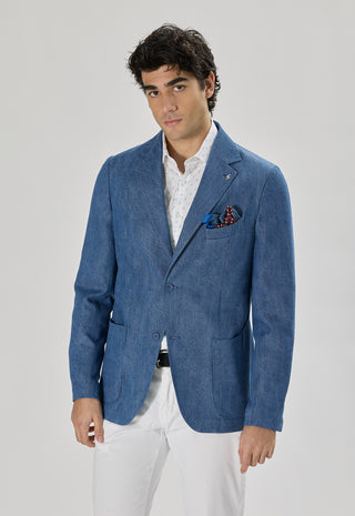Giacca Sartoriale Tasche a Toppe Denim|Colore:Blu chiaro