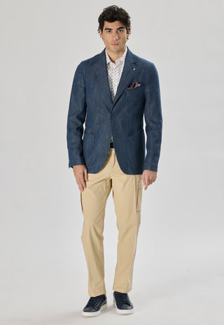 Giacca Sartoriale Tasche a Toppe Denim|Colore:Blu
