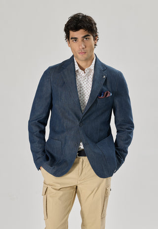 Giacca Sartoriale Tasche a Toppe Denim|Colore:Blu