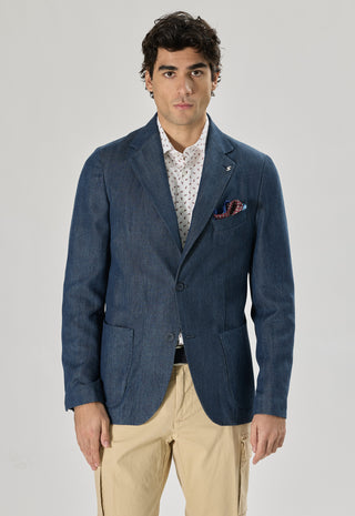 Giacca Sartoriale Tasche a Toppe Denim|Colore:Blu