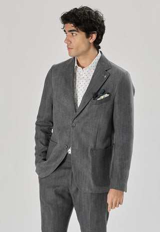Giacca Sartoriale Tasche a Toppe Denim|Colore:Grigio