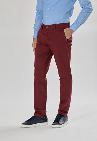 Pantalone Chino in Cotone Stretch|Colore:Bordeaux
