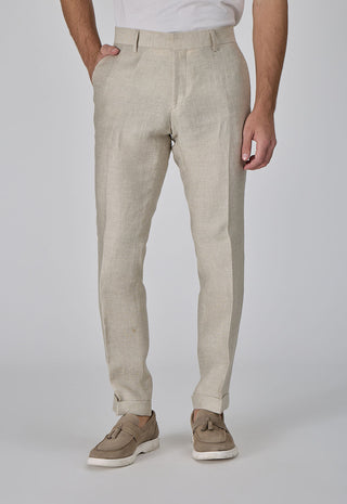 Pantalone Elegante Slim Fit 100% Lino Délavé |Colore:Beige