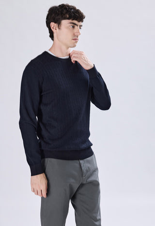 Crew Neck Sweater with Cable Weave