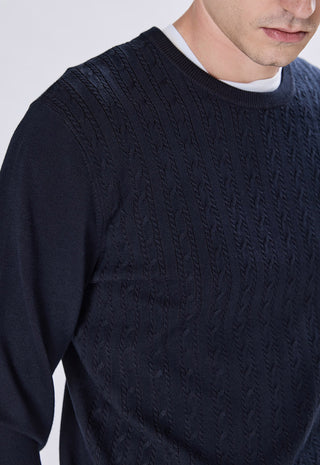 Crew Neck Sweater with Cable Weave