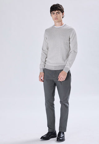 Crew Neck Sweater with Cable Weave