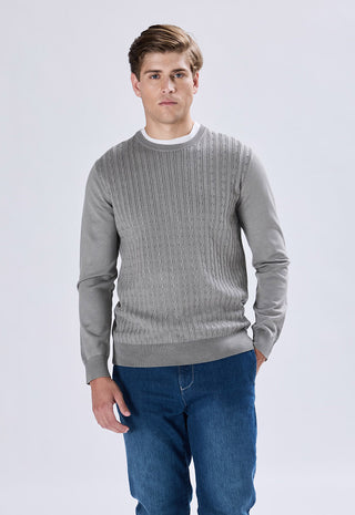 Crew Neck Sweater with Cable Weave