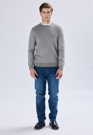Crew Neck Sweater with Cable Weave