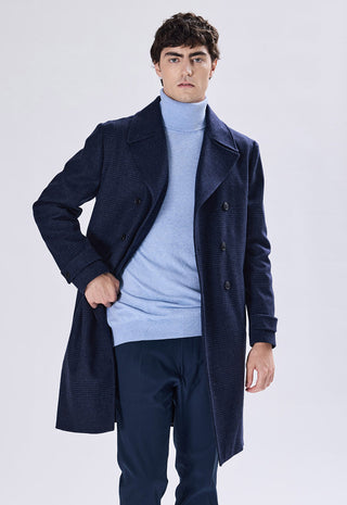 Cappotto Doppiopetto Check a Quadri|Colore:Blu