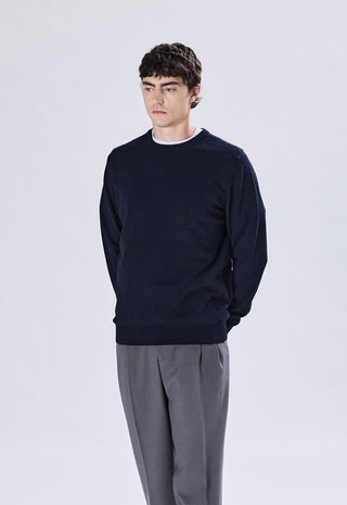 Maglia Uomo in Cashmere Girocollo a Maniche Lunghe|Colore:Blu