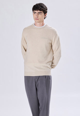 Maglia Uomo in Cashmere Girocollo a Maniche Lunghe|Colore:Ecru