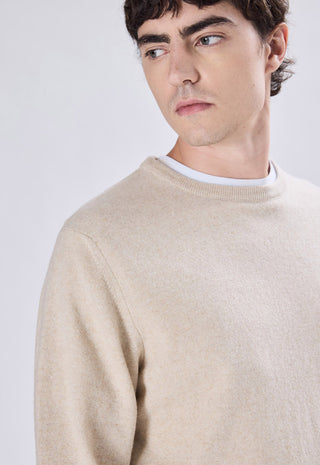 Maglia Uomo in Cashmere Girocollo a Maniche Lunghe|Colore:Ecru