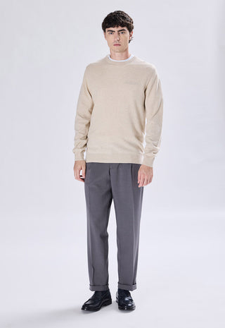 Maglia Uomo in Cashmere Girocollo a Maniche Lunghe|Colore:Ecru