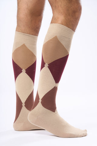 Calza Lunga Motivo Argyle|Colore:Ecru